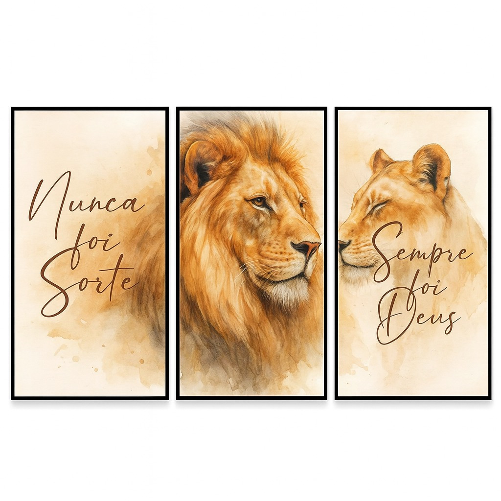 Quadros Decorativos Grande Sala Quarto Hal Leao Nunca Foi Sorte Sempre Foi Deus Leoa Filhote Animais