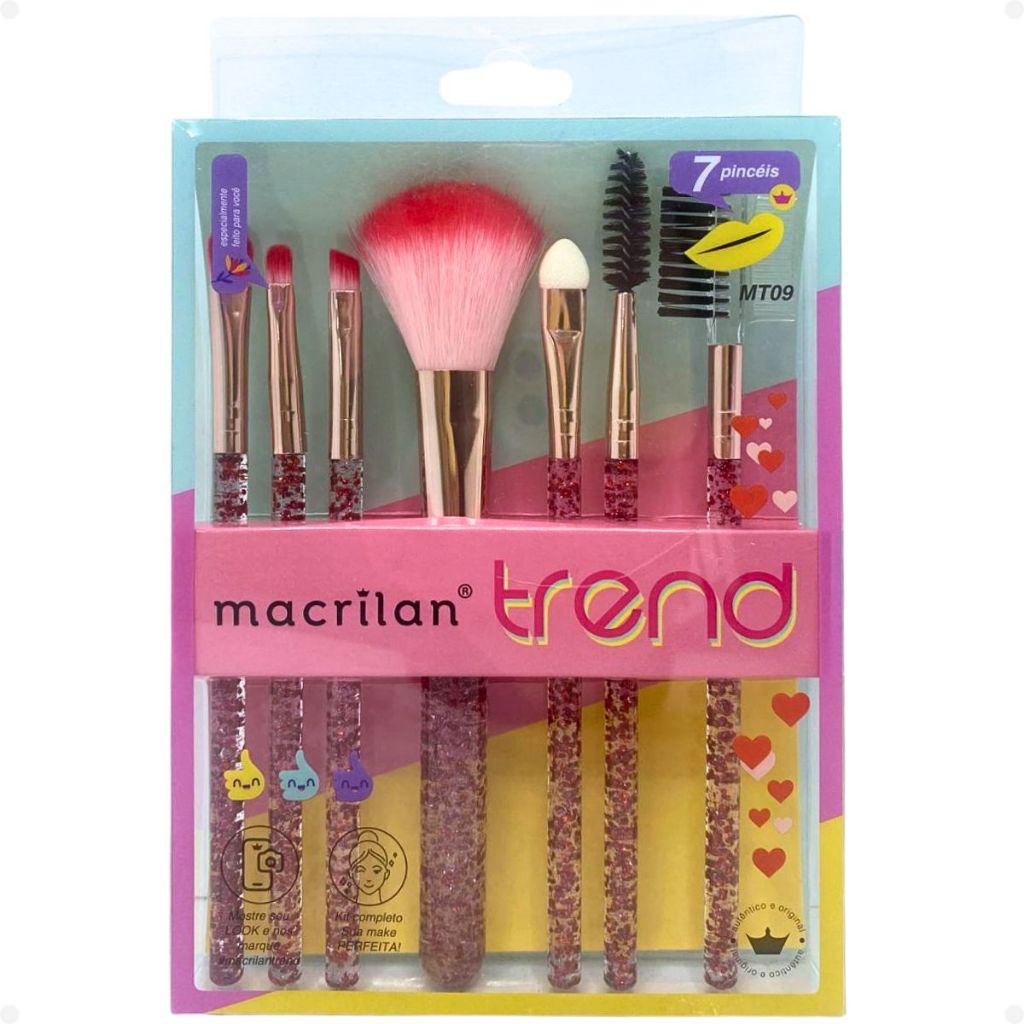 Kit Com 7 Pincéis Macrilan Trend Cores Variadas Mt09