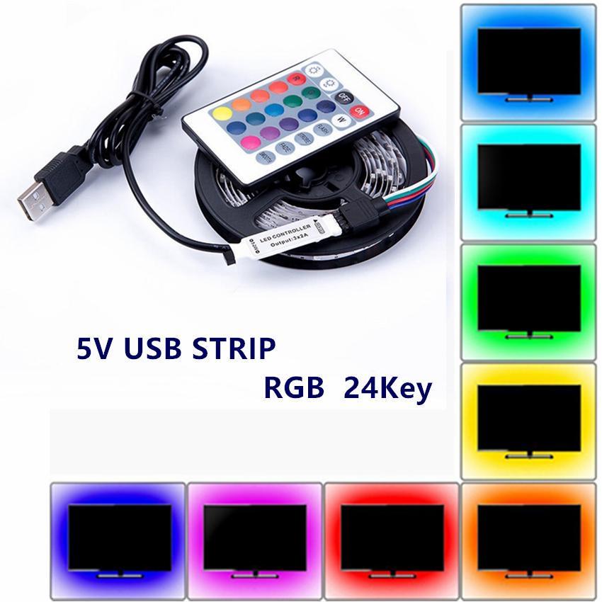 Fita Led 5050 Rgb Colorida Controle Remoto 2 metros 5v Usb Para Tv Pc Carro Quarto Gamer