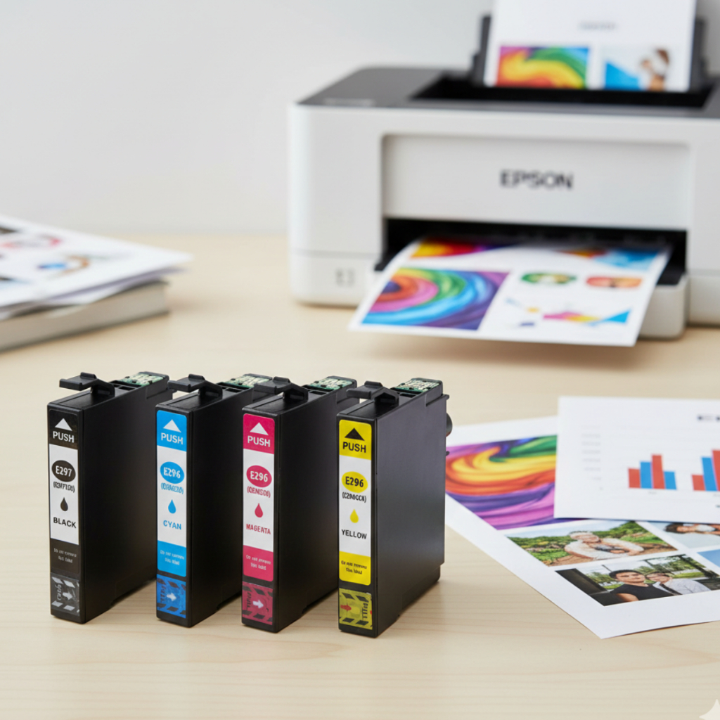 Kit 4 Cartucho para impressora Compatível Epson Cor T296 T297 Xp231 Xp241 Xp431 Xp441 4 Cores
