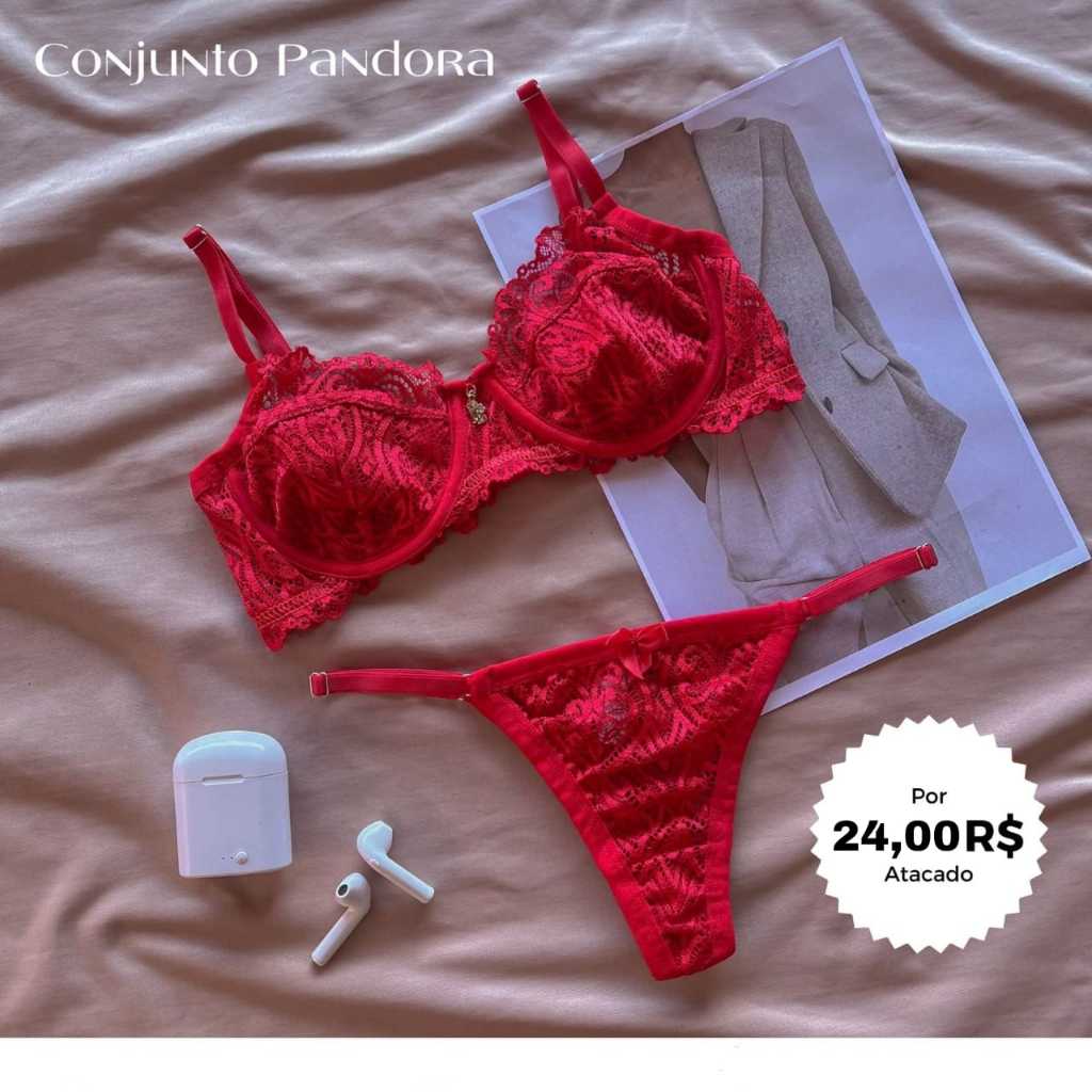 Conjunto lingerie rendado com varias cores, sutiã sem bojo rendado e calcinha semi fio