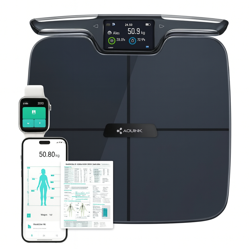 Balança Digital de Bioimpedância Profissional App Wifi+Bluetooth 8 Eletrodos Tela ColoridaA80-S Aolink