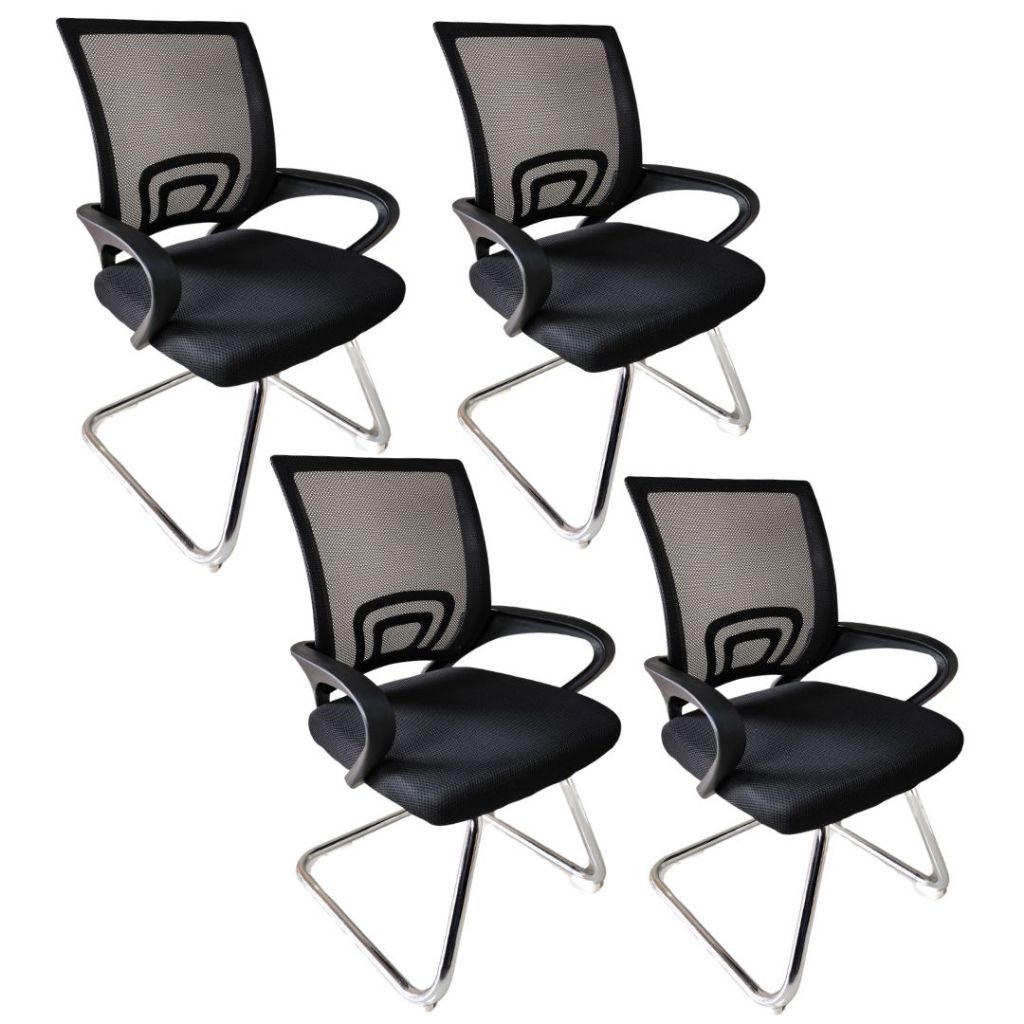 Kit 4 Cadeiras Escritório Preta Tela Mesh Interlocutor Fixa Consultório Atendimento em Oferta na Shopee
