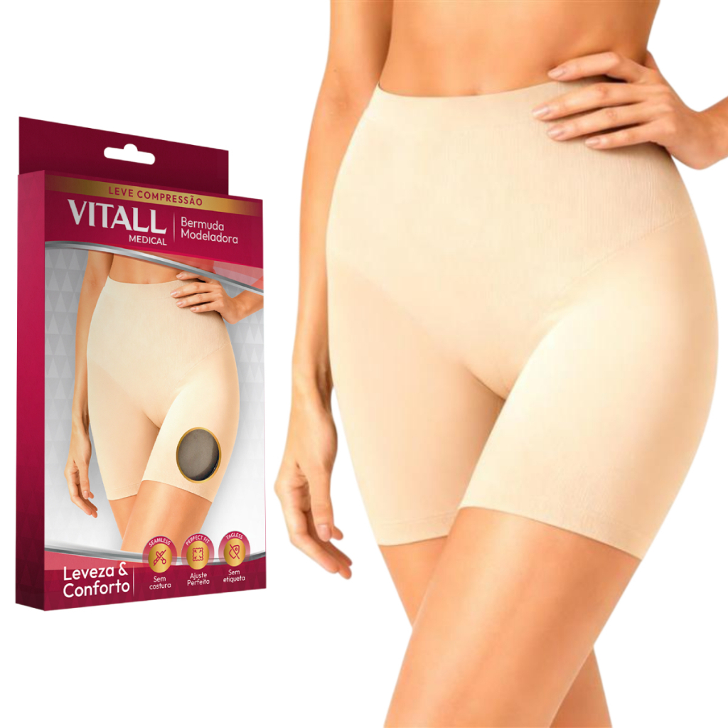 Bermuda Modeladora Vitall Leve Compressão Sem Costura Feminina em Oferta na Shopee