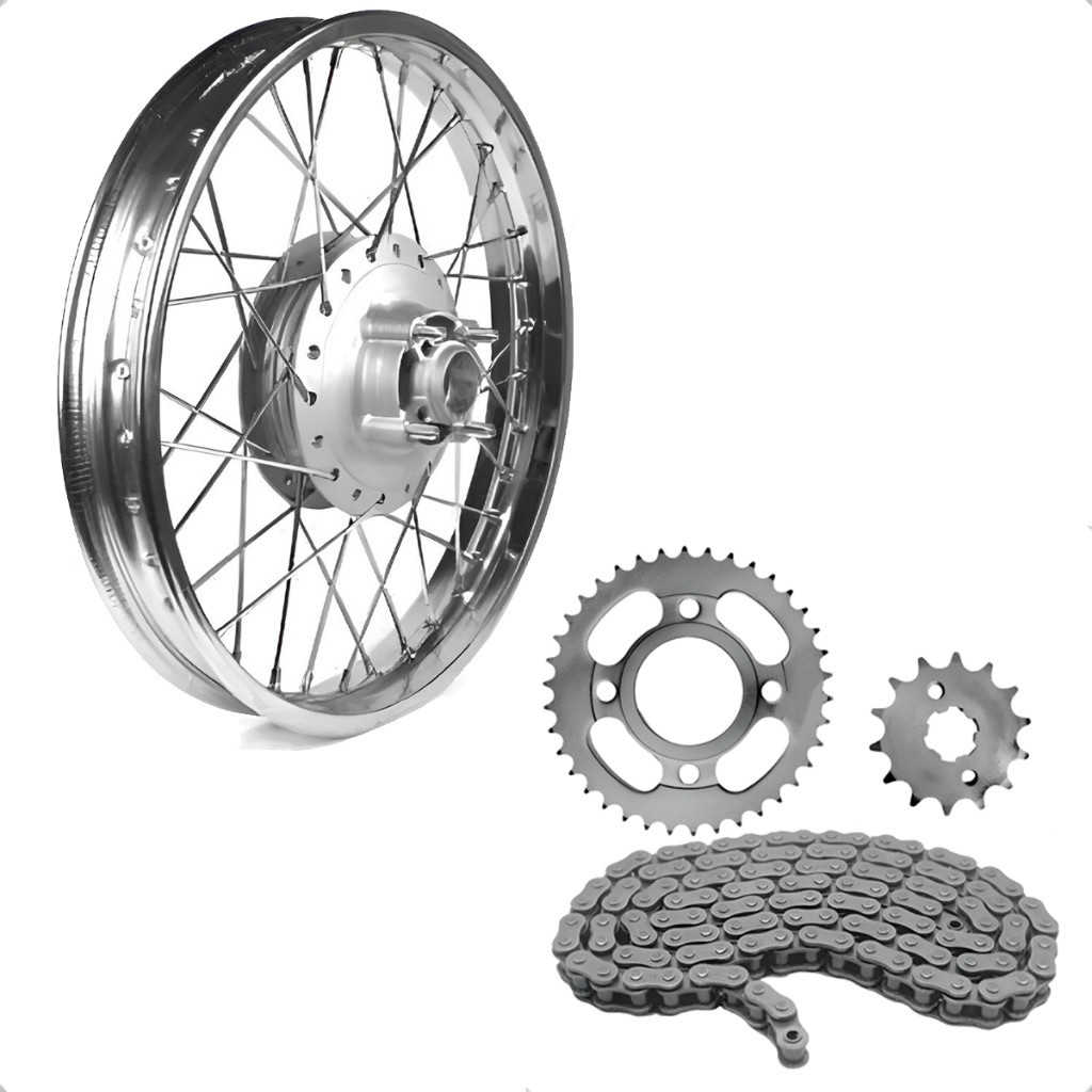 Roda Traseira Completa Fan 125 2009 Ate 2018 Raio Inox ou 4mm + Kit Relação Coroa 38
