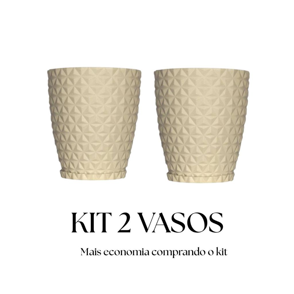 Kit 2 Vasos Polietileno Para Plantas Jardim Sala Luxo Diamante Bojo P Com Prato em Oferta na Shopee