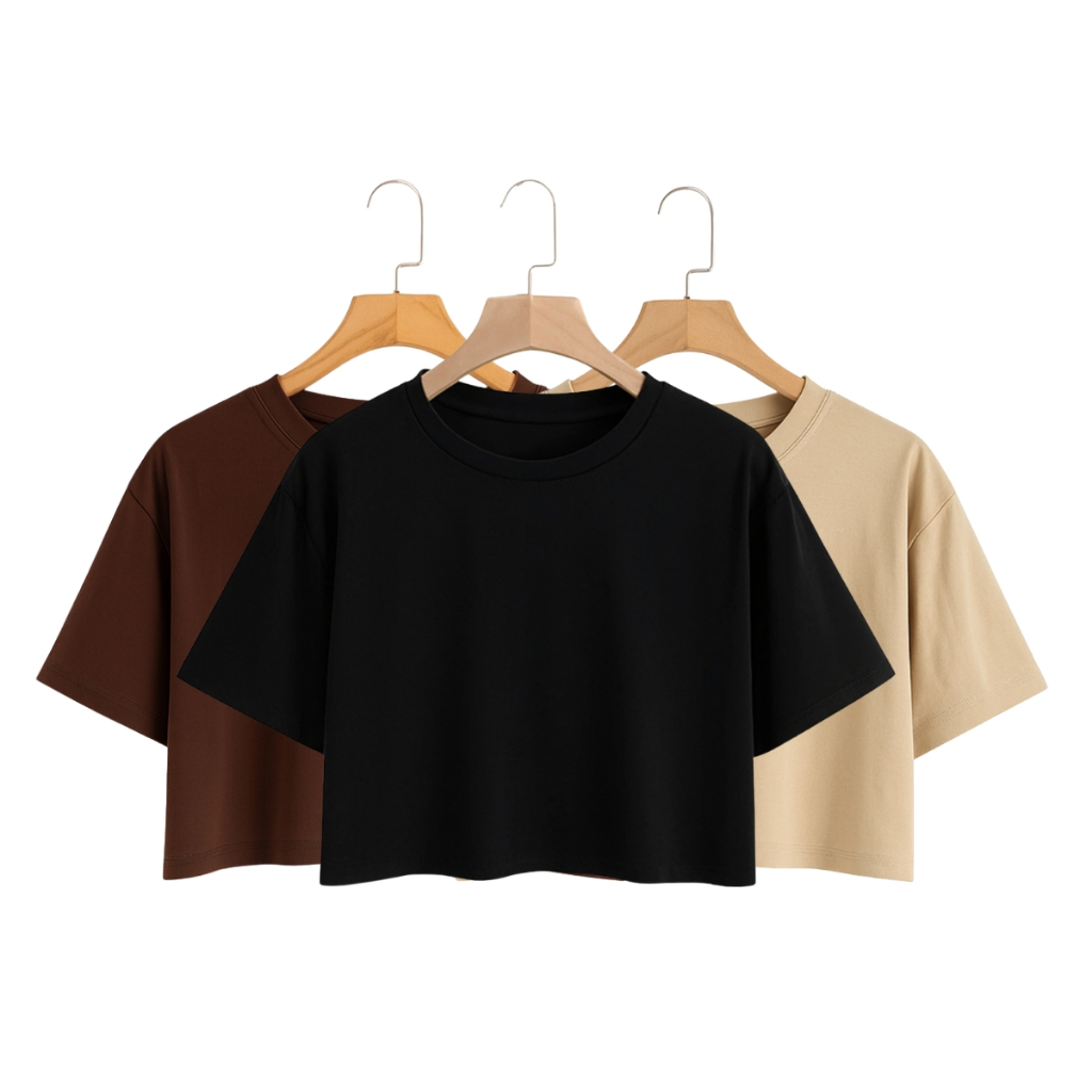 Kit 3 Cropped Blusa Elegante Feminina Básica Em Algodão Croped Camisa Camiseta em Oferta na Shopee