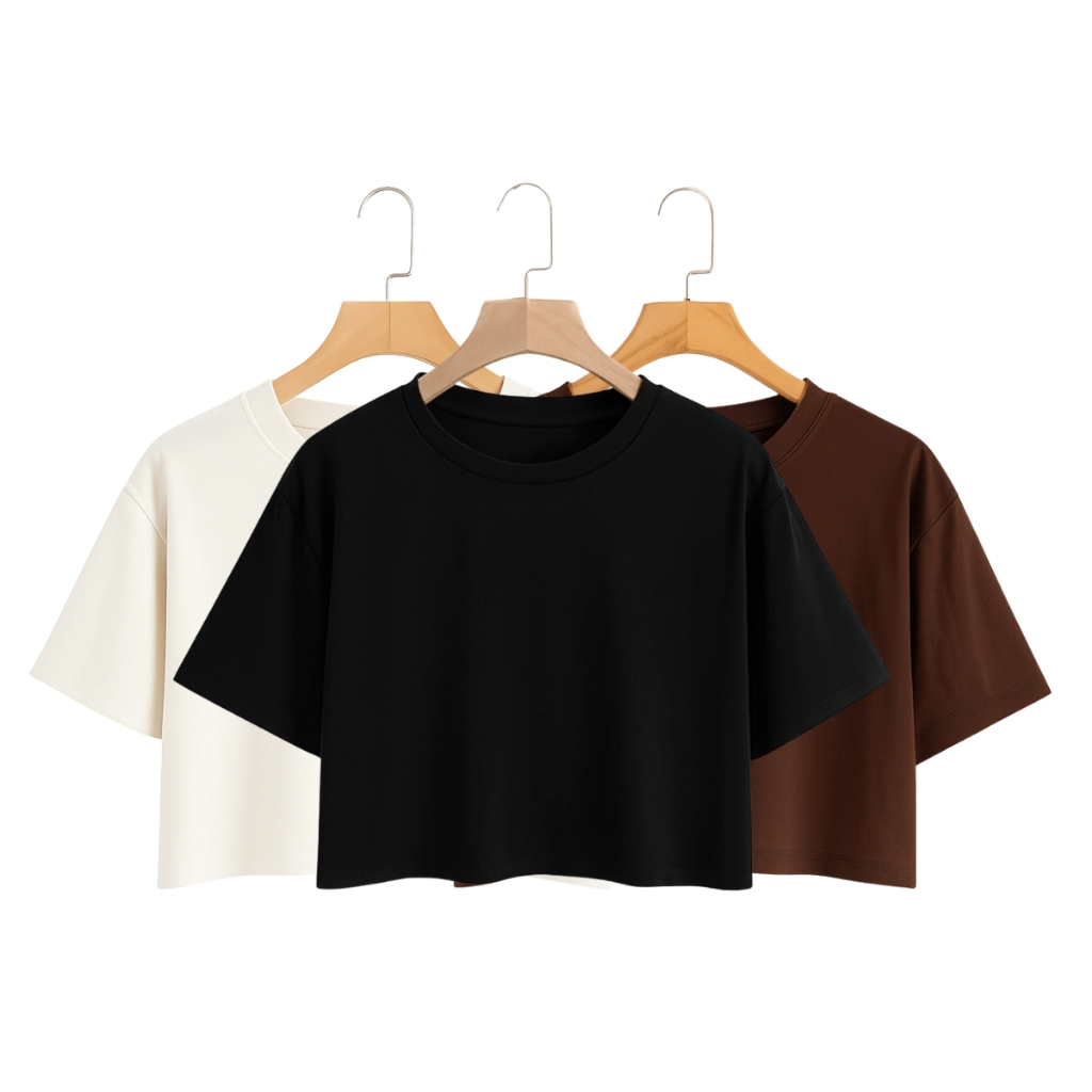 kIT 3 Cropped Oversized Feminino 100% Algodão Camiseta Feminina Blusa