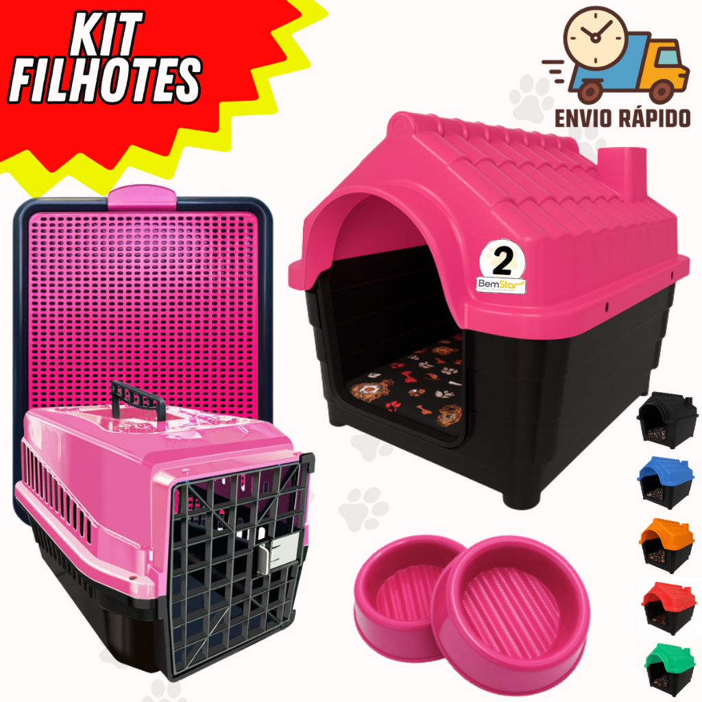 KIT Raças Pequena Dog/Gato Cachorro Casinha Nº2+Transporte Nº2+Caminha+Sanitário+2 Comedouros em Oferta na Shopee