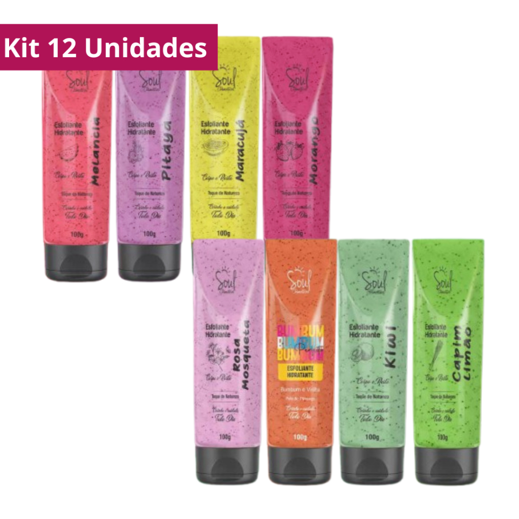 Kit 12 Esfoliante Hidratante Corporal Bisnaga100g Soul Cosméticos Kit 12 Esfoliante Hidratante Corporal Bisnaga100g Soul Cosméticos