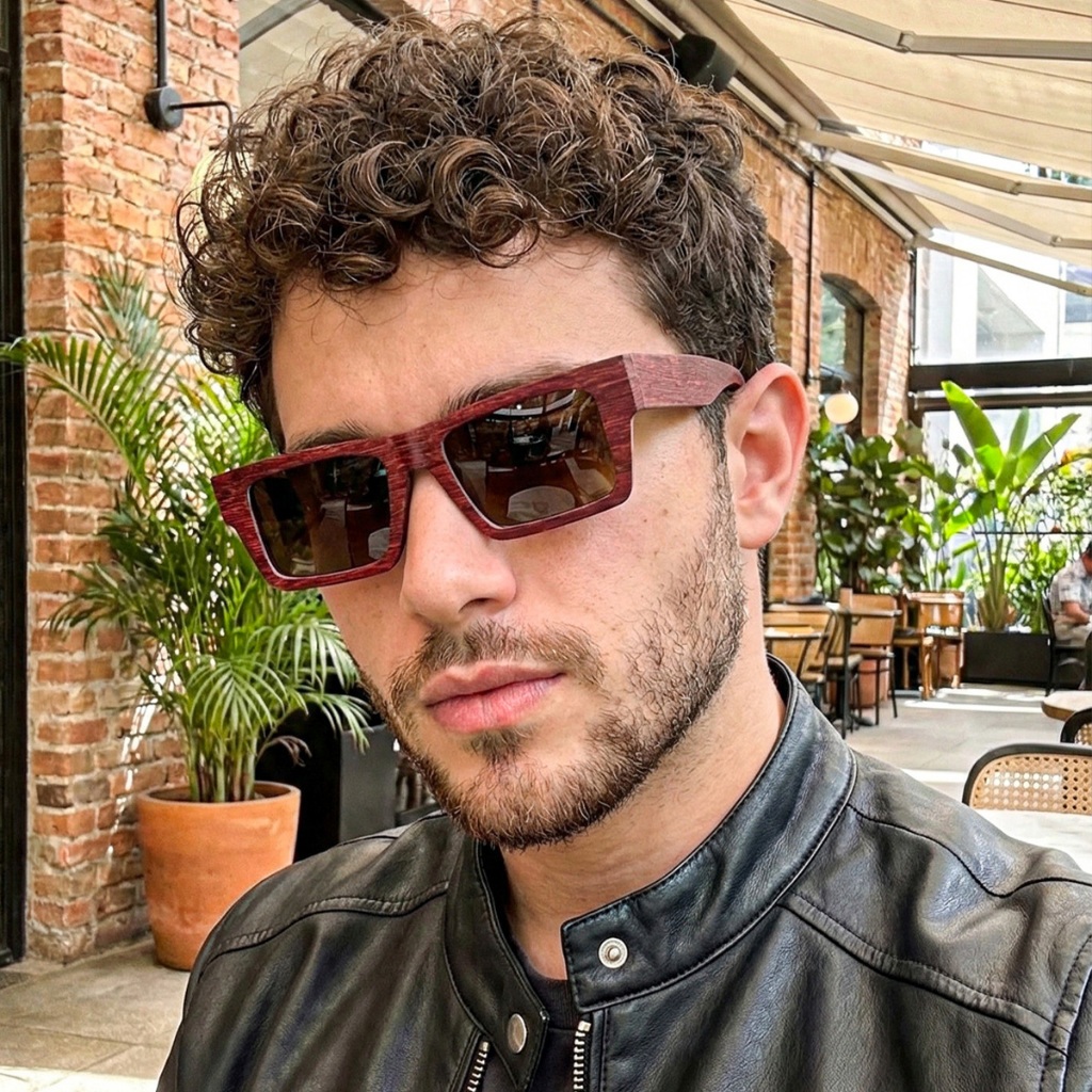 Óculos Solar Masculino Quadrado Ilook Uso Diario e Lazer Marrom Bambu Conforto e Protecao UV