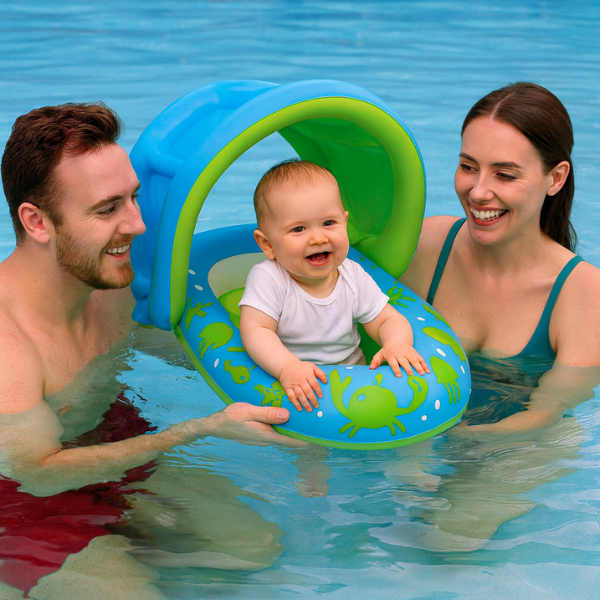 Boia Inflável Bebê Bote Fralda Bel Infantil Piscina Proteção Uv Cobertura Removível Flutuante P/Sol