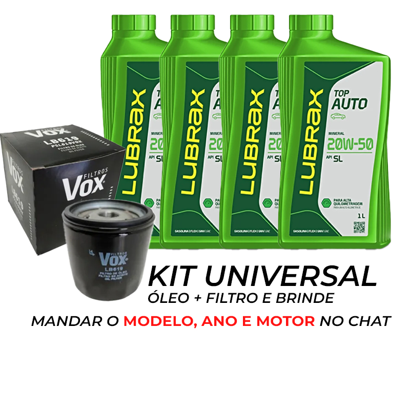 Kit Troca Universal de Óleo 20W50 SL Mineral Lubrax Top Auto 4 ou 5L + Filtro de Óleo NOVA EMBALAGEM em Oferta na Shopee