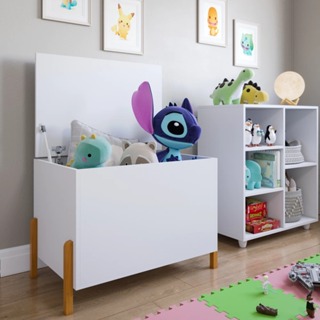 Caixa De Brinquedos Organizadora Branca Com Pés em Madeira Maciça em Oferta na Shopee