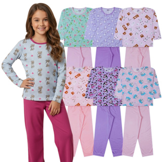 Kit Pijama Juvenil Menina | Roupa de Dormi Comprida Tamanho 2 ao 16 | Pijama Inverno Feminino em Oferta na Shopee