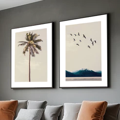 Kit Quadros Decorativos 40x60 Moldura Coqueiro Ondas Longo Sala