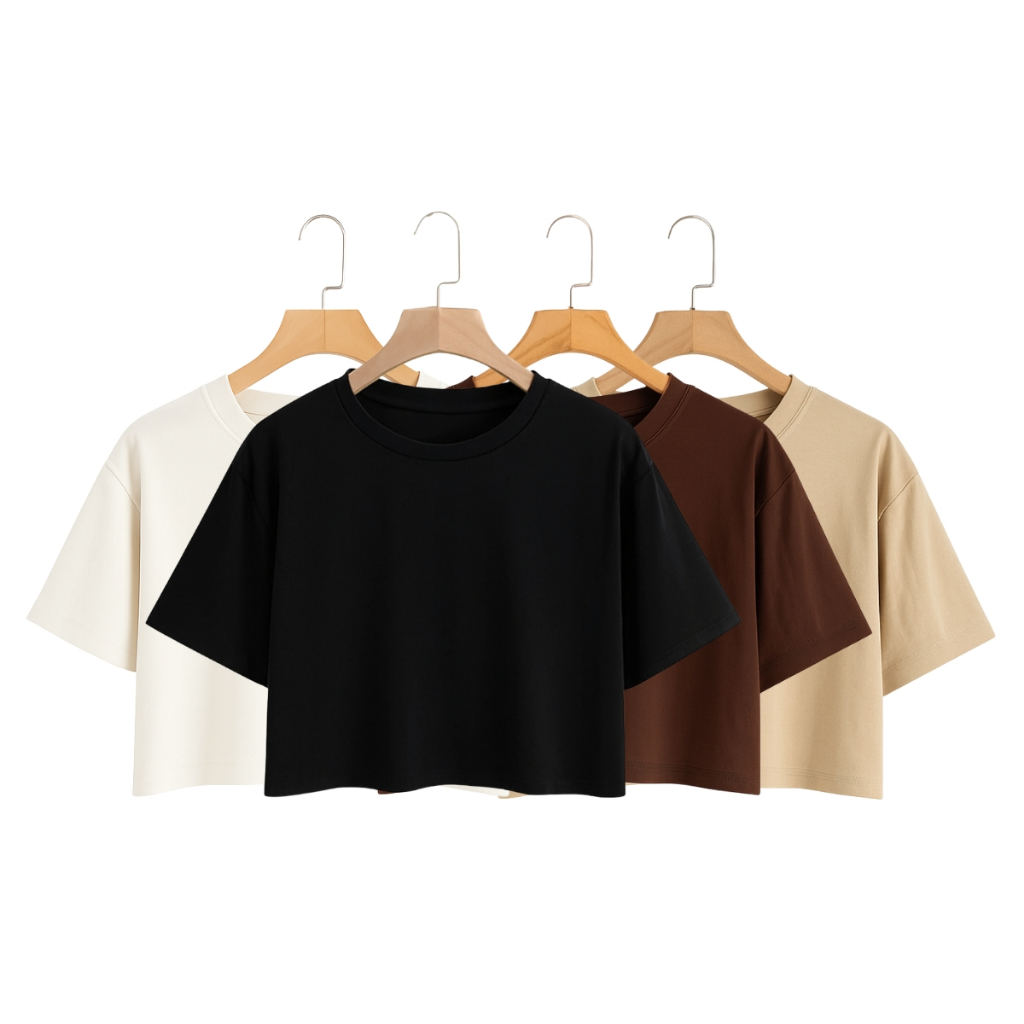 Kit 4 Cropped Oversized Feminino Algodão Moda Gringa Camiseta Colegial Americana Cropped gringa