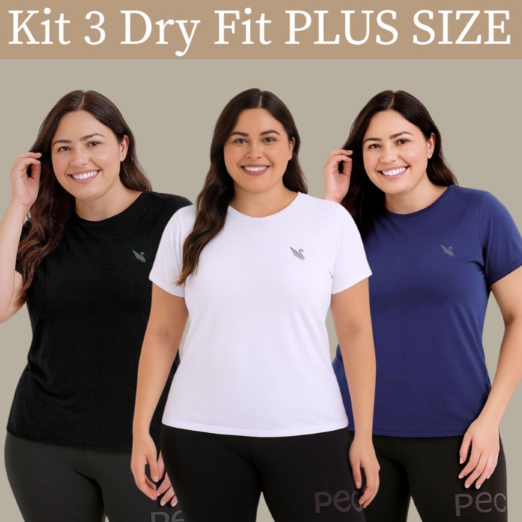 Kit 3 Camiseta Plus Size Feminina Manga Curta Térmica Para Academia Dryfit Uv 50+ G1 e G2 em Oferta na Shopee