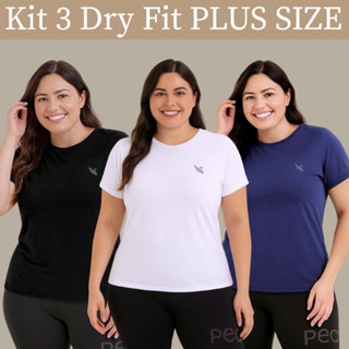 Kit 3 Camiseta Plus Size Feminina Manga Curta Térmica Para Academia Dryfit Uv 50+ G1 e G2 em Oferta na Shopee
