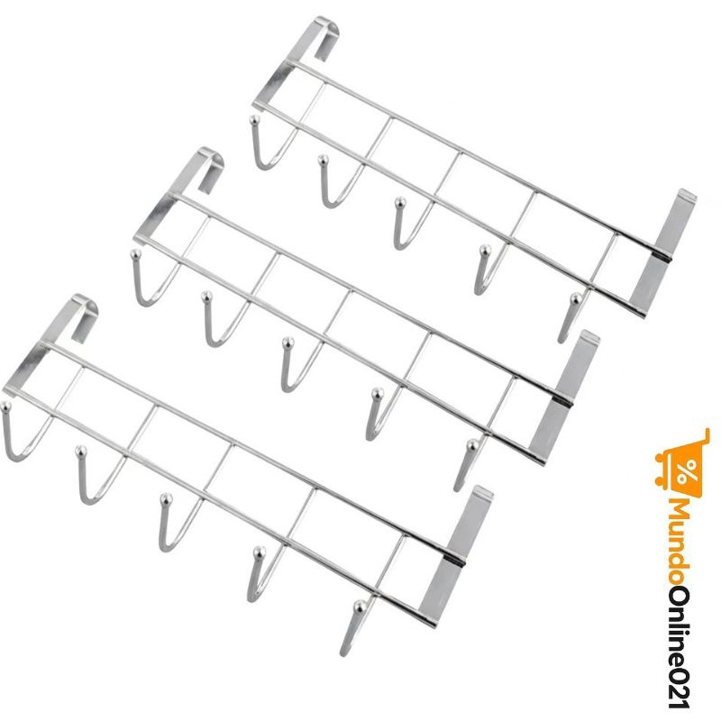 Cabideiro Suporte para Porta de Armários de Cozinha e Lavanderia em Metal com 5 Ganchos