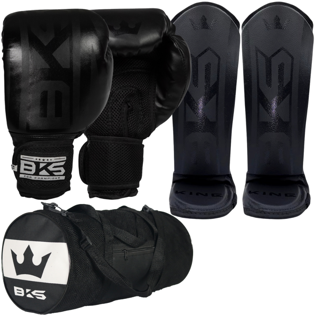 Kit Luva de Boxe Muay Thai Kickboxing Treino Academia + Caneleira + Bolsa Esportiva Artes Marciais