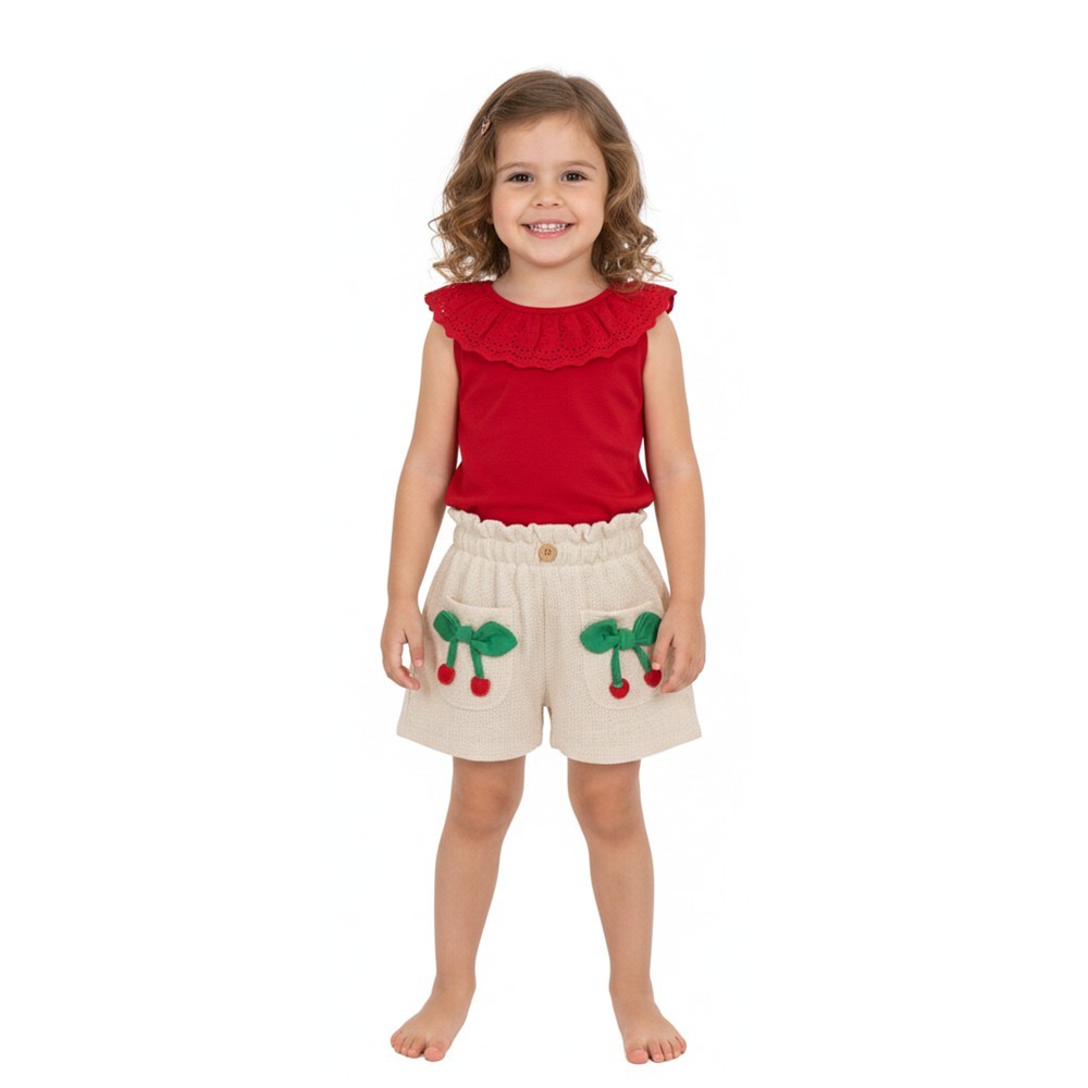 Conjunto Infantil Menina Verão Nini Bambini Blusa Cotton Shorts Malha Texturizada