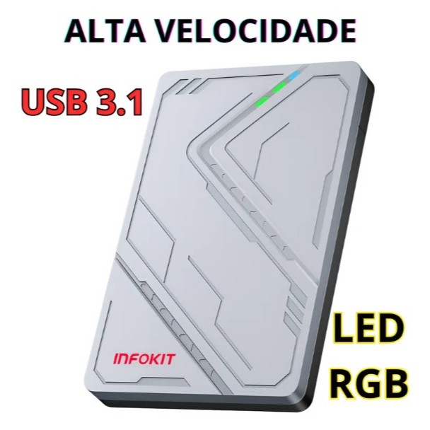 Case Externo Hd Ssd 2.5 Usb-c 3.1 Alta Velocidade Led Rgb Pc Notebook Smart Tv Ps4 Ps5 Xbox em Oferta na Shopee
