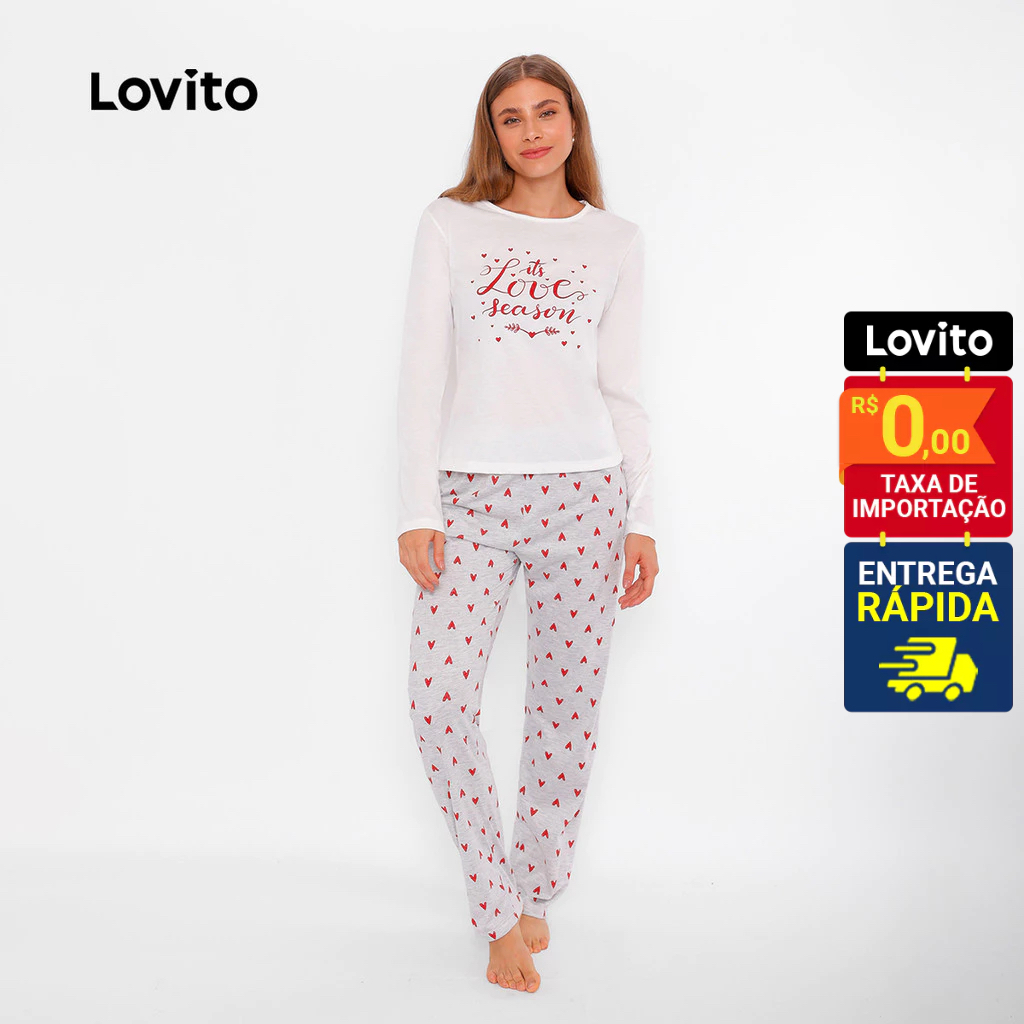 Lovito Pijama Feminino Longo Conjunto Blusa e Calça Estampado PJB304BRL333 em Oferta na Shopee