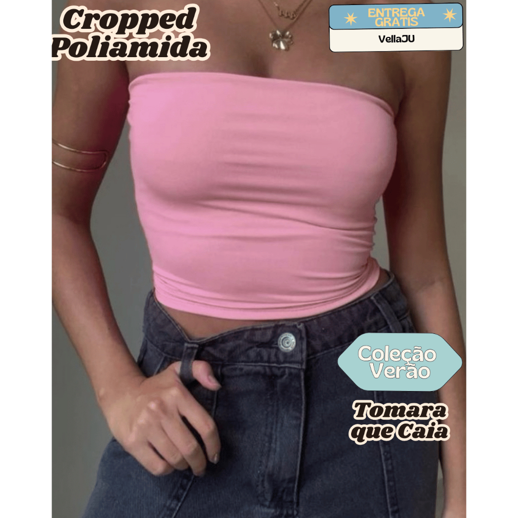 Cropped  de POLIAMIDA  Tomara que Caia Tube Top Tubinho Segunda Pele Com Forro Alta Qualidade