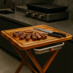 Mesa Churrasco Com Kit Abridor Garrafa Tábua Dobrável Teca