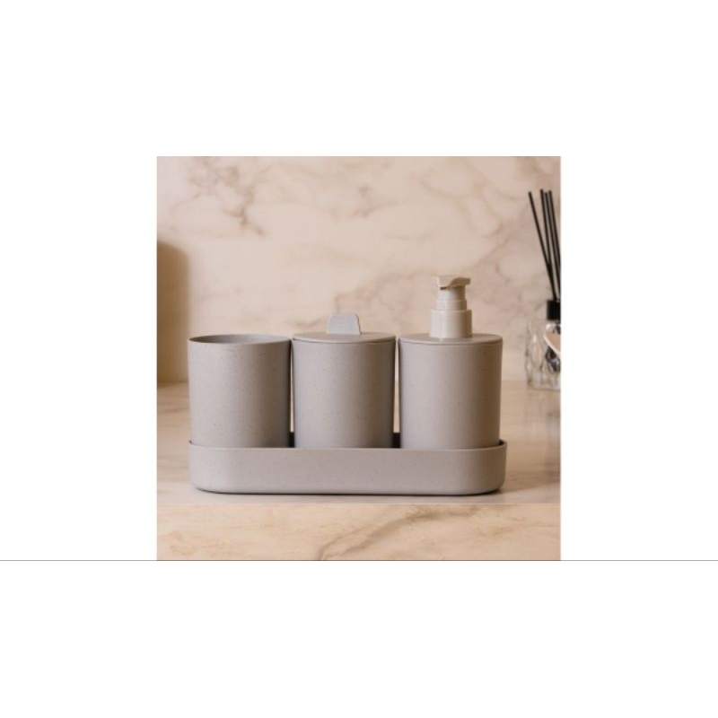 Conjunto 4 Peças para Banheiro Off-White PP e Bambu - Lyor