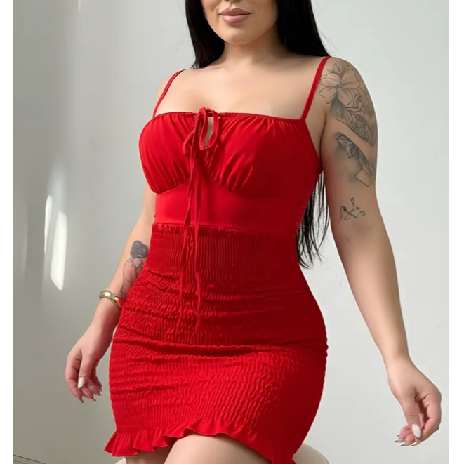 Vestido Feminino curto Lastex Flaviana alcinha ajustável curto amarração decote modinha blogueira em Oferta na Shopee