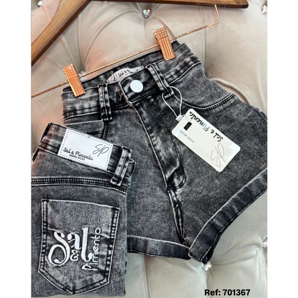 Short Jeans Feminino Sal e pimenta com elastano em Oferta na Shopee