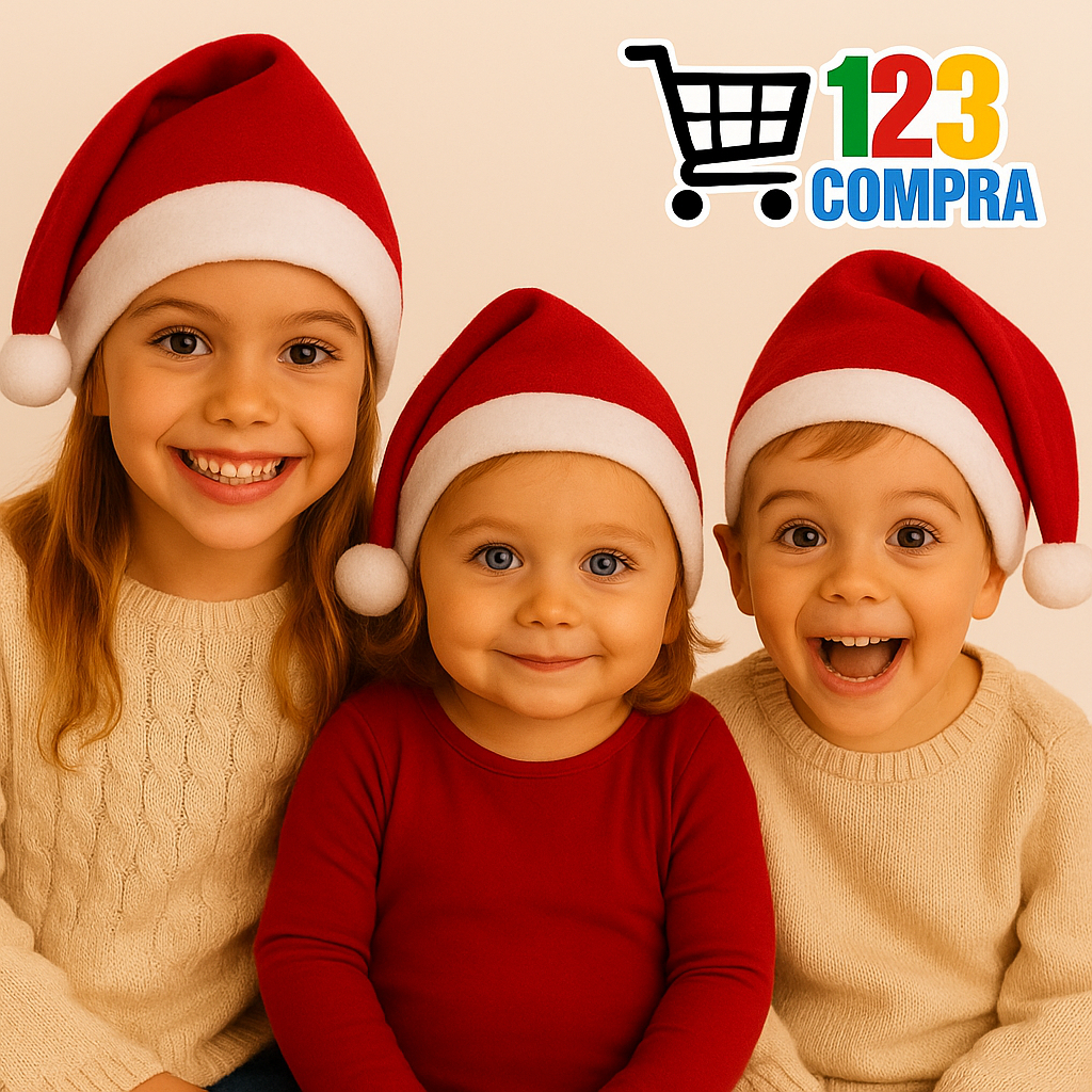 Kit 6 Gorros ( Infantil)  De Papai Mamãe Noel Touca Tradicional Natal