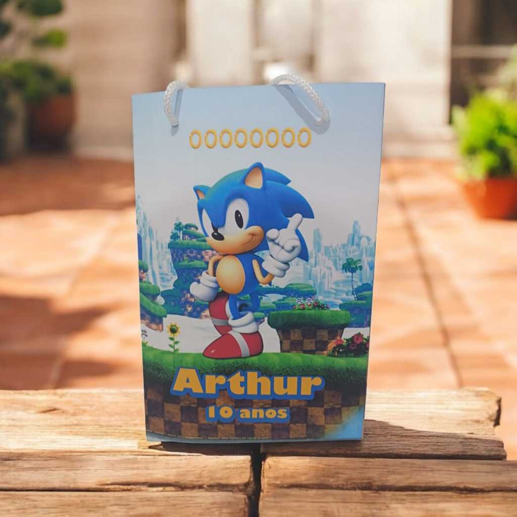Sacolinha Personalizada com nome e idade 13x20  SONIC Lembrancinhas de Aniversário Personalizadas