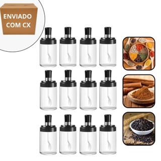 Kit 12 Porta Tempero Com Colher Condimento Cozinha Sal Açucar em Oferta na Shopee