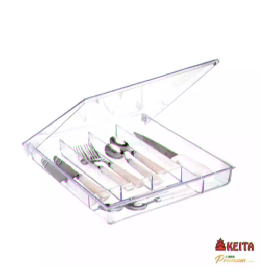 OFERTA Porta Talheres Acrilico Organizador de Gavetas Com tampa 5 Divisorias 27x35cm Cozinha Transparente KEITA
