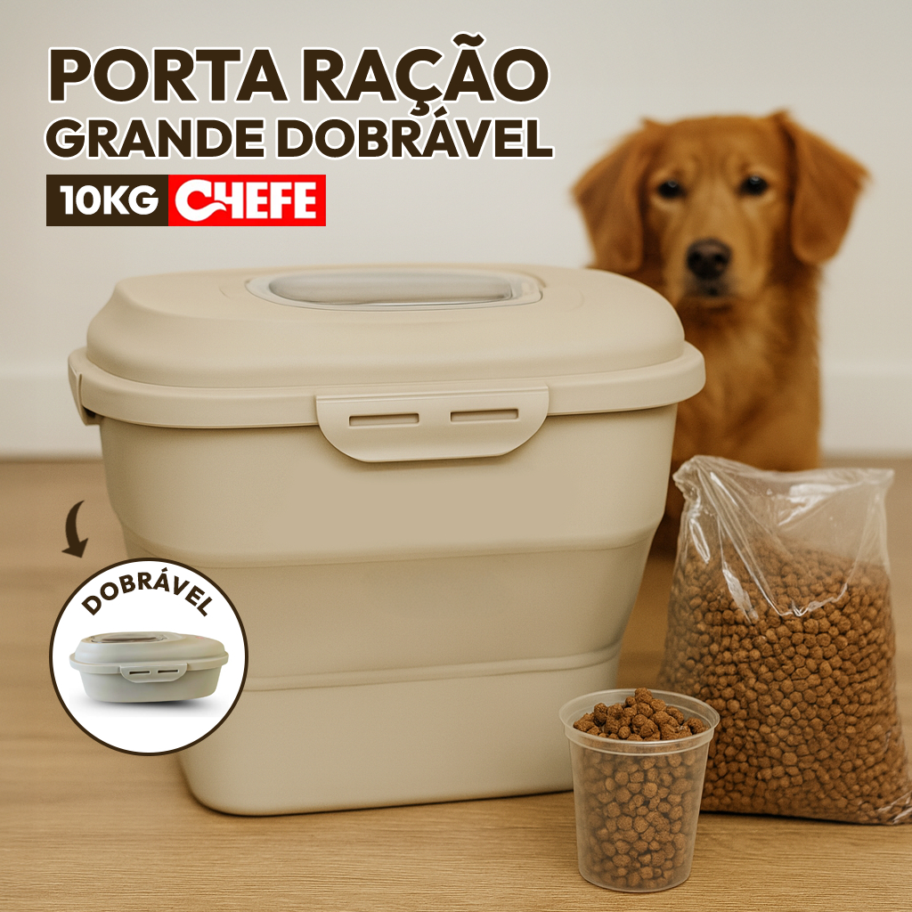 Porta Ração 10kg Para Cachorro E Gato Pet Evolution Chefe Retrátil Vedação Completa + Copo Dosador em Oferta na Shopee