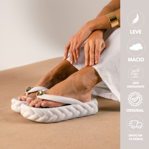 Chinelo EVVA Premium Trançado com Detalhe Dourado | Plataforma Confortável | Várias Cores