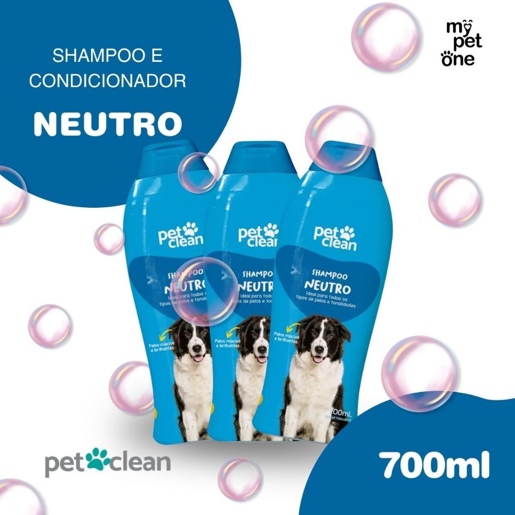 Kit 3 Shampoo Neutro 700ml P/ Cães e Gatos - Pet Clean