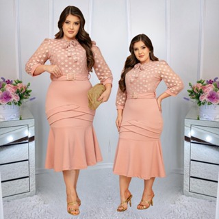 Vestido Feminino Midi Social Moda Evangelica Com Tule Manga 3/4 Plus Size Tendencia Congresso em Oferta na Shopee