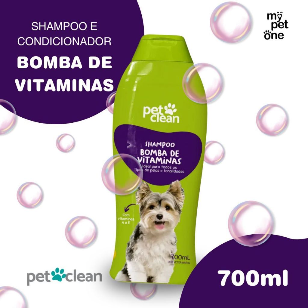 Shampoo 700ml Bomba de Vitamina + Queratina p/ Cães e Gatos - Pet Clean em Oferta na Shopee