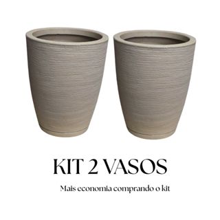 Kit 2 Vasos para Plantas Decorativo em Polietileno Redondo Escovado com Prato Coletor N2 em Oferta na Shopee