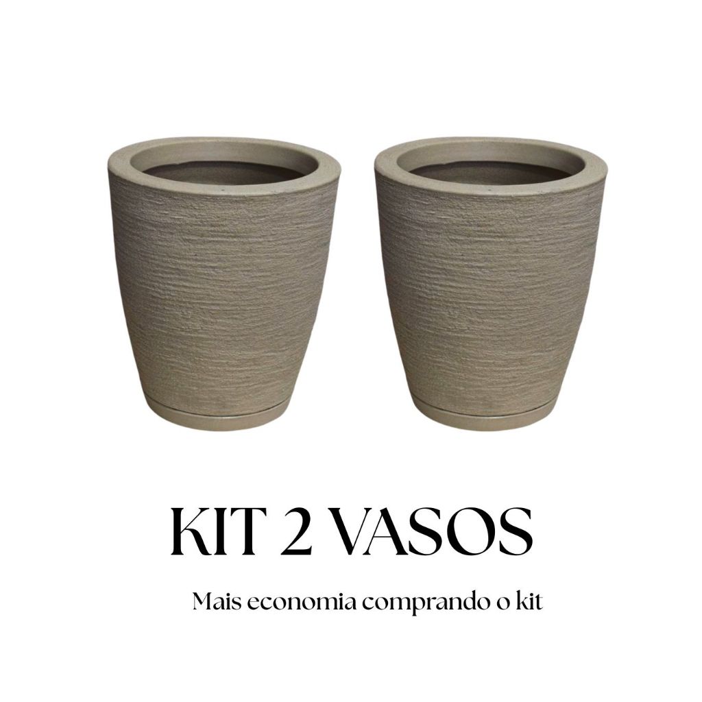 Kit 2 Vasos para Plantas Medio Decorativo em Polietileno Coluna Bojo Escovado N1 com Prato Coletor em Oferta na Shopee
