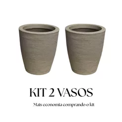 Kit 2 Vasos para Plantas Medio em Polietileno Coluna Bojo Escovado N1 com Prato Coletor