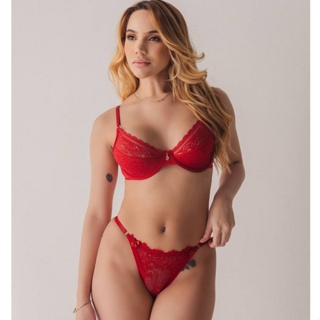 Conjunto Hera Lingerie rendado sem bojo, alças reguláveis com reguladores de coração em Oferta na Shopee