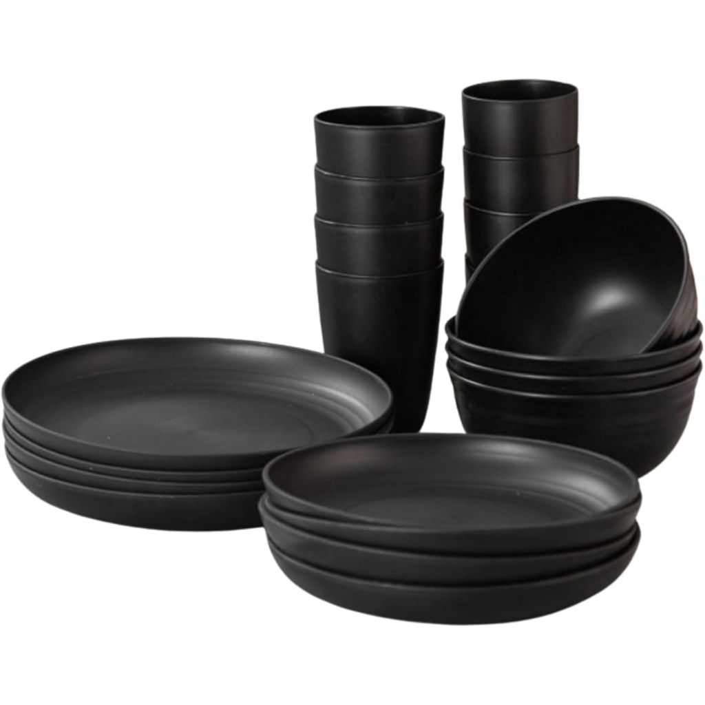 Kit Aparelho de Jantar 18 Peças 6 Pratos 6 Bowls 6 Copos Preto Resistente Serviço de Janta Melamina em Oferta na Shopee