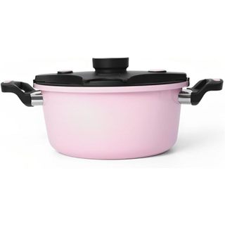 Panela de Pressão Luxo Rosa 6 Litros Revestido em Cerâmica Fechadura Automática Segura Anti Explosão