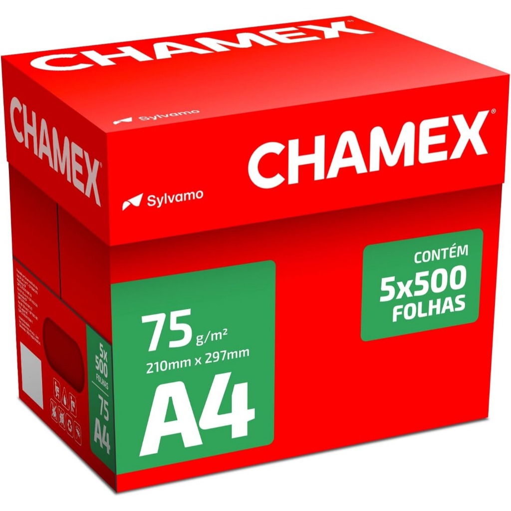 Papel sulfite A4 75g 210x297 c/ 5 resmas cx 2500 fls Chamex