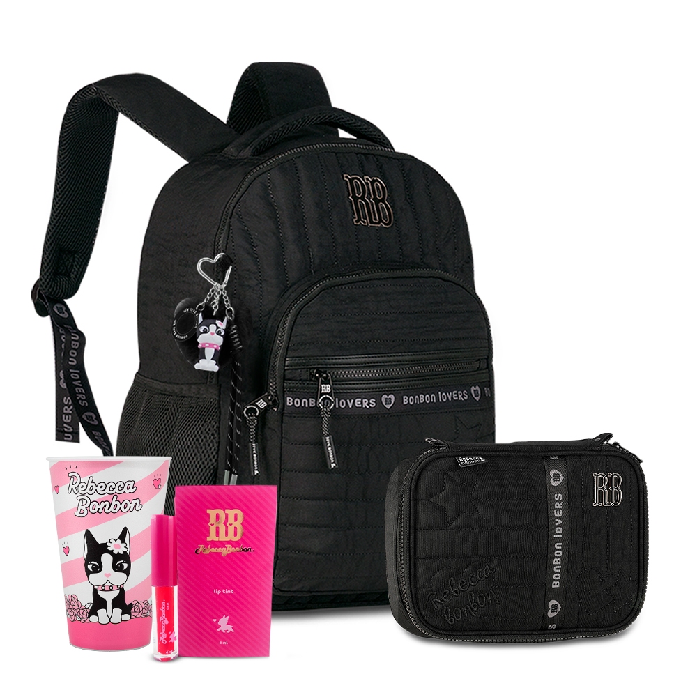 Kit Mochila Rebecca Bonbon Costas Poliéster Chaveiro RB Metalizado Estojo Box Escolar 36 Pens Menina em Oferta na Shopee